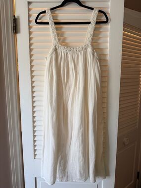 Mes Demoiselles Paris Cream Lace Trim Slip Dress One Size Boho Linen Blend Midi